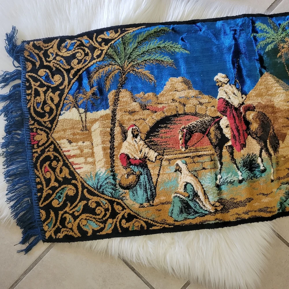 Vintage Elegant Blue and Gold Tapestry Wall Decor